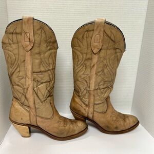 VTG Capezio Cowgirl Leather Boot L348 Taupe Rodeo Festival, Women's Size 7 1/2M